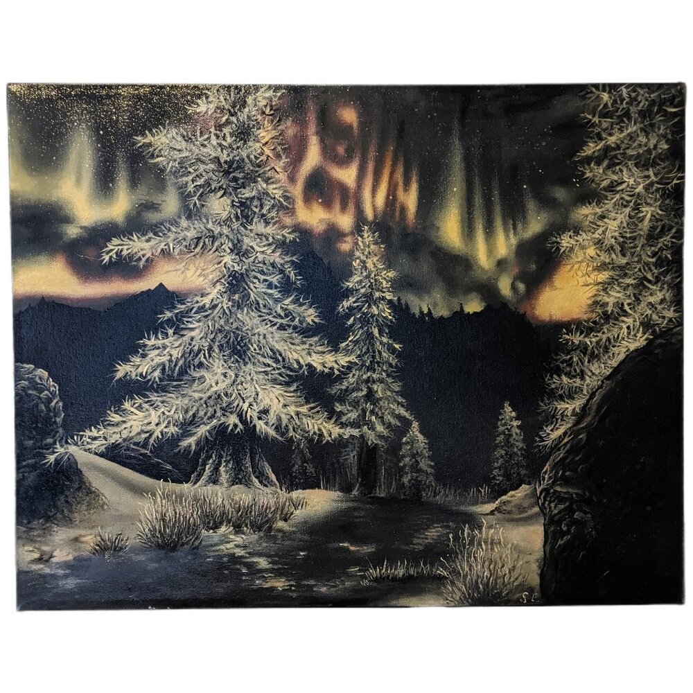 Handmade Original Acrylic Painting "Illumination" 18x14" Landscape Winter Decor